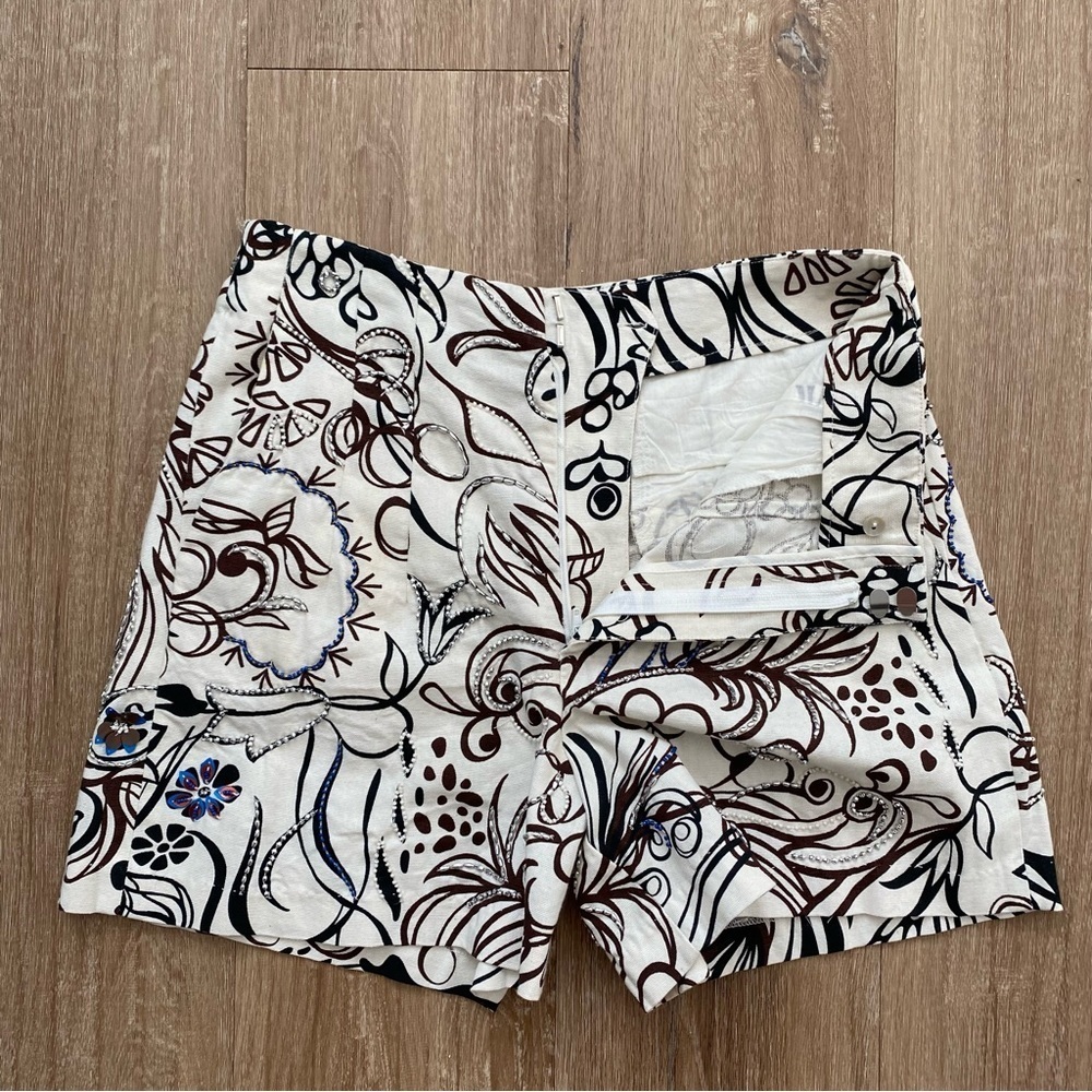 Zara High Waist 28 Ecru Print 100% Cotton Jewel Embroidered Shorts Small - Picture 10 of 16